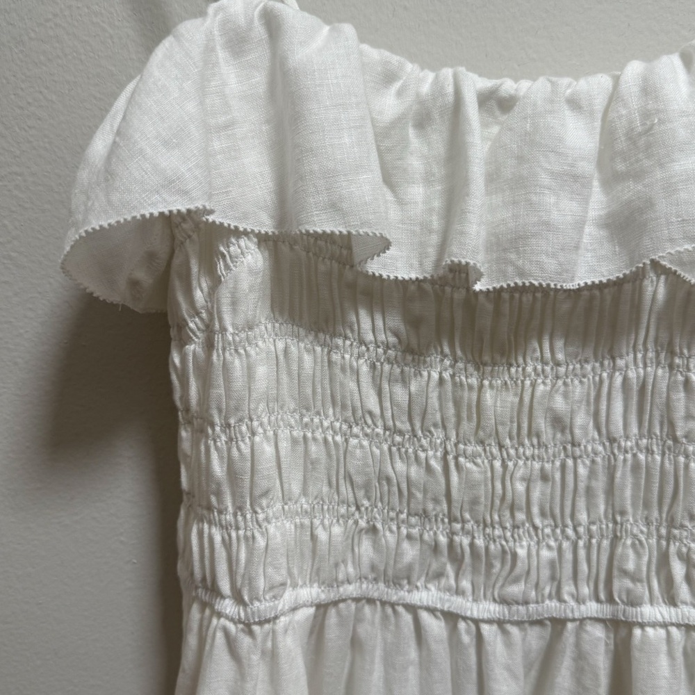 Aritzia white spaghetti strap ruffle linen midi dress coastal euro summer bridal - Picture 8 of 13